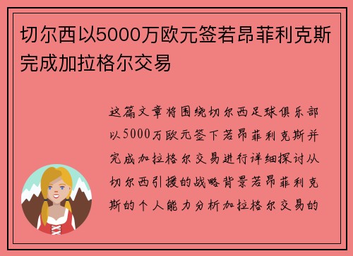 切尔西以5000万欧元签若昂菲利克斯完成加拉格尔交易